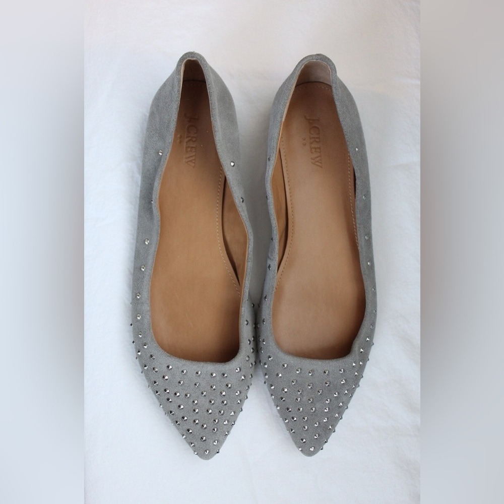 J.Crew Amelia gray suede studded pointed flats
